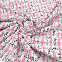 Pink White Checks Acrylic Yarn Woven Tweed