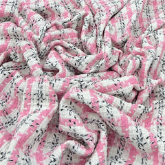 Pink White Checks Acrylic Yarn Woven Tweed