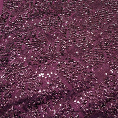 Wine Heavy Sequins Net Embroidery