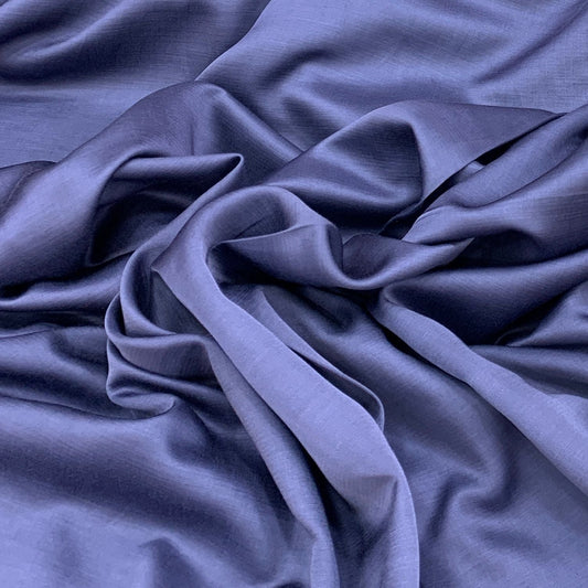 Greish Dark Blue Plain Satin Linen Fabric