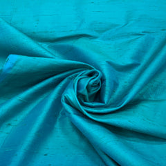 Sea Blue Plain Raw Silk Fabric