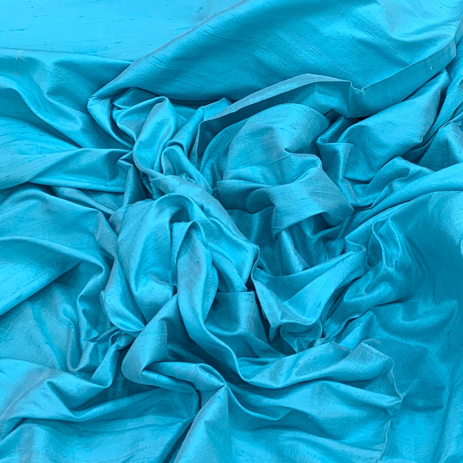 Firozi Blue Plain Raw Silk Fabric