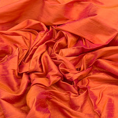 Bright Orange Plain Raw Silk Fabric