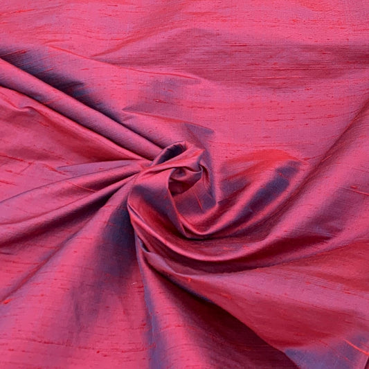 Two Tone Maroon Plain Raw Silk Fabric