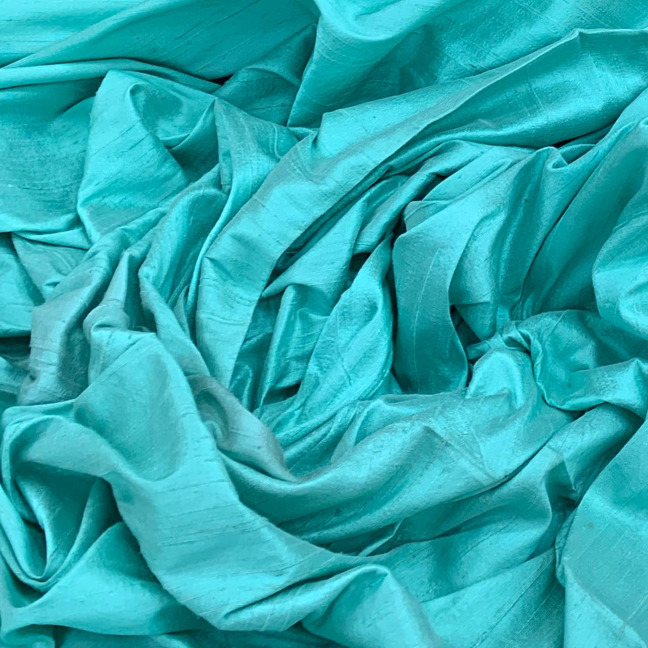 Sea Green Plain Raw Silk Fabric