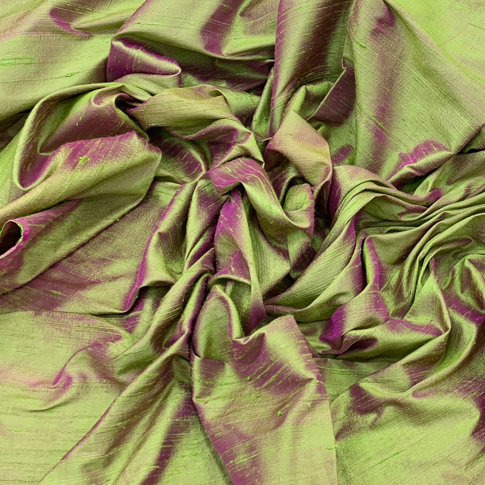 Green Pink Plain Raw Silk Fabric