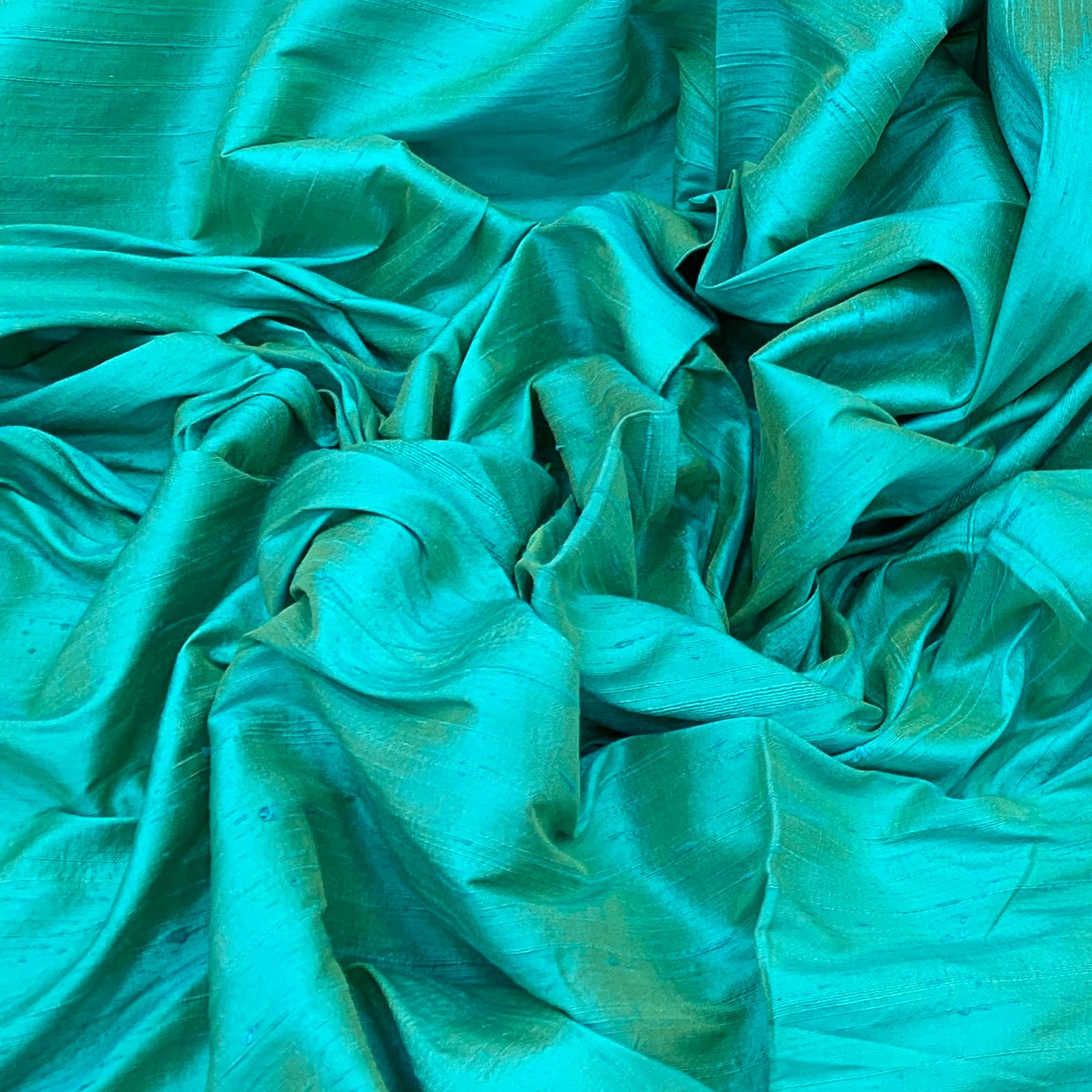 Turquoise Green Plain Raw Silk Fabric