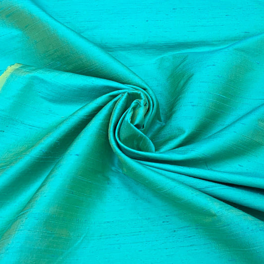 Turquoise Green Plain Raw Silk Fabric