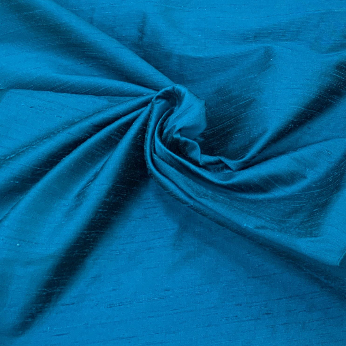 Teal Blue Plain Raw Silk Fabric