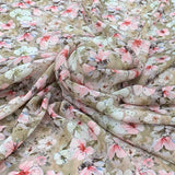 Light Brown Flower Design Crepe Printed Fabric