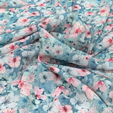 Aqua Blue Floral Crepe Printed