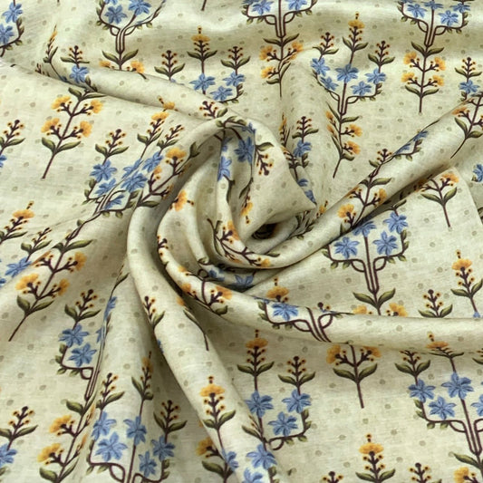 Linen Satin Printed Fabric