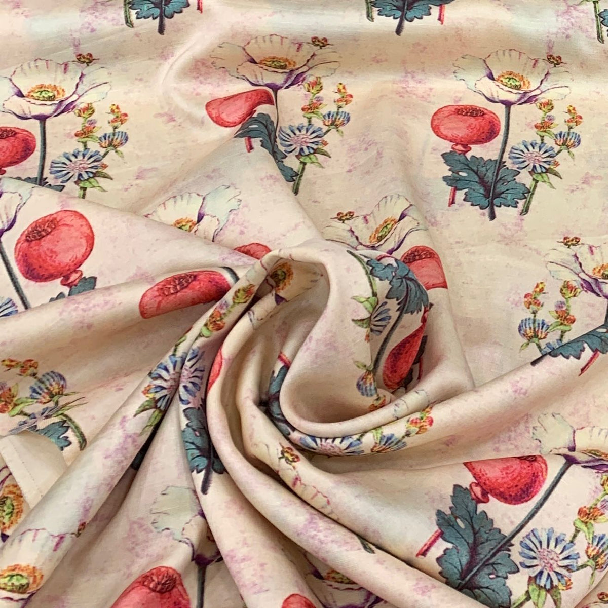 Linen Satin Printed Fabric