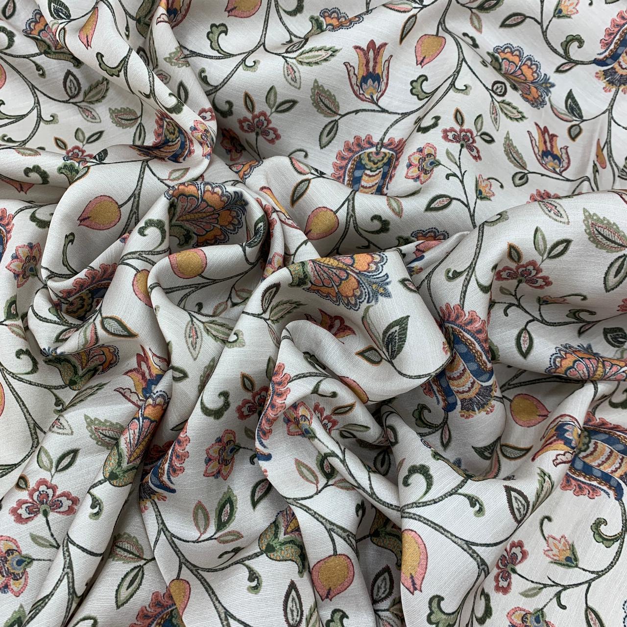 Linen Satin Printed Fabric