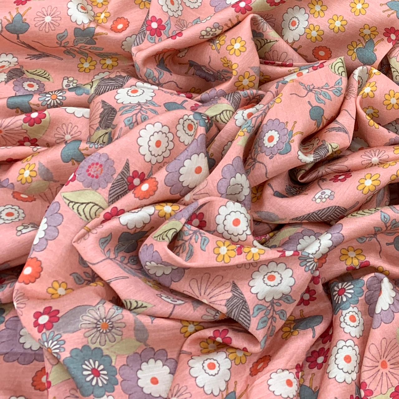 Linen Satin Printed Fabric