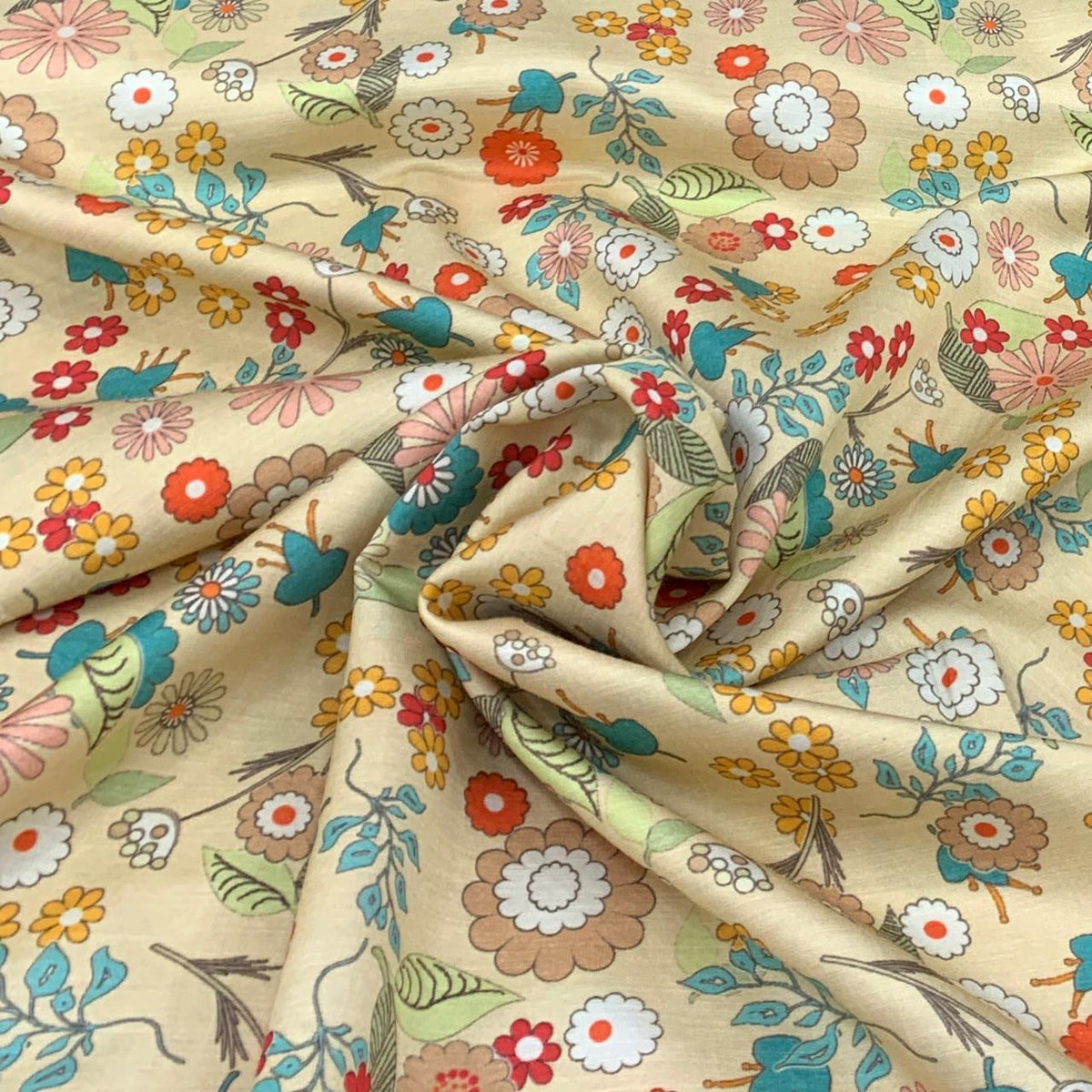 Linen Satin Printed Fabric