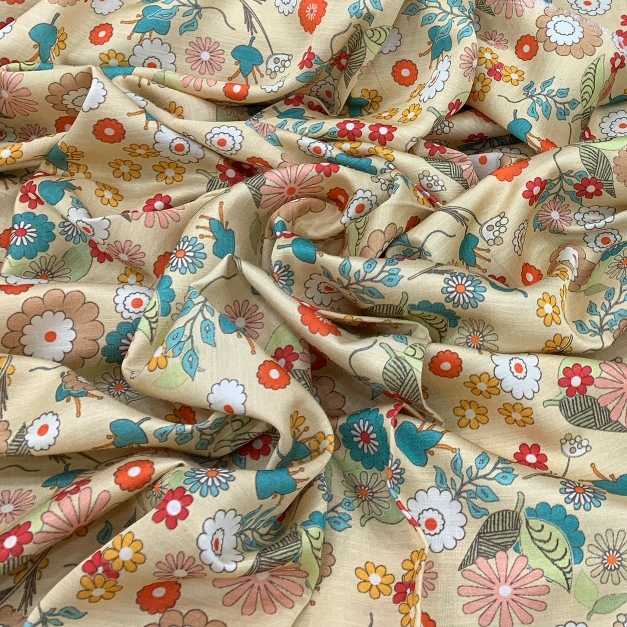 Linen Satin Printed Fabric