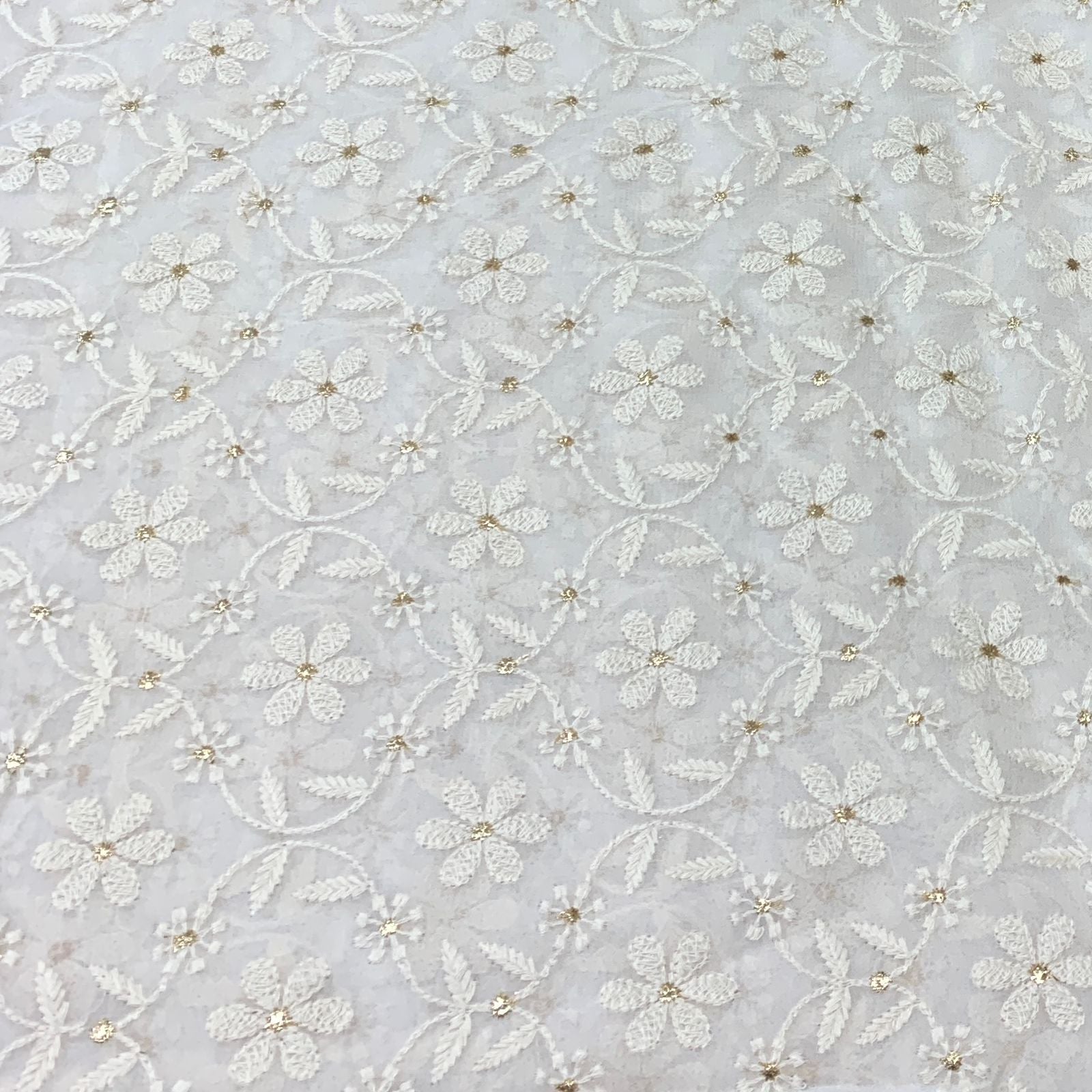 White Georgette Embroidery Fabric