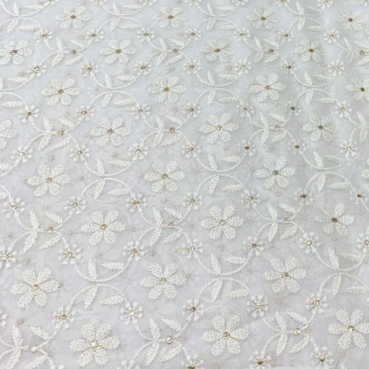 White Georgette Embroidery Fabric