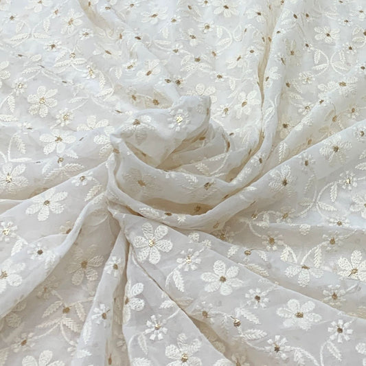 White Georgette Embroidery Fabric