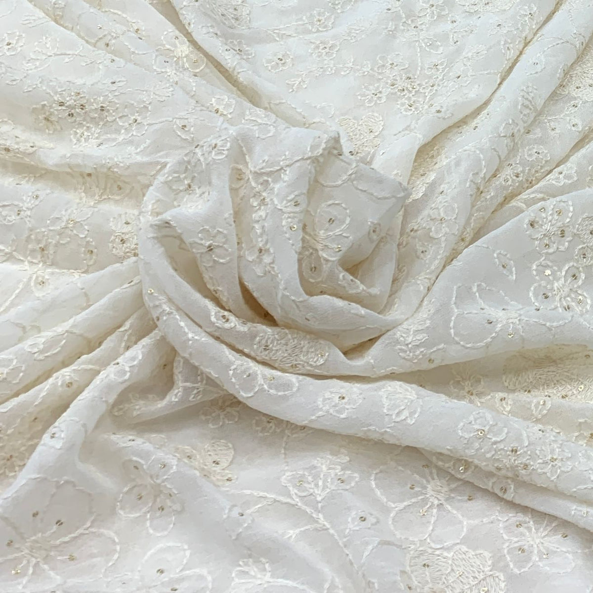 White Georgette Embroidery Fabric