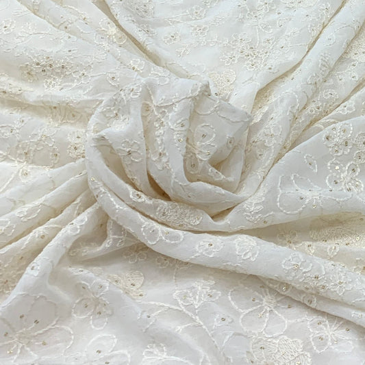 White Georgette Embroidery Fabric