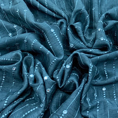 Blue Slub Silk Mirrorwork Thread Embroidery