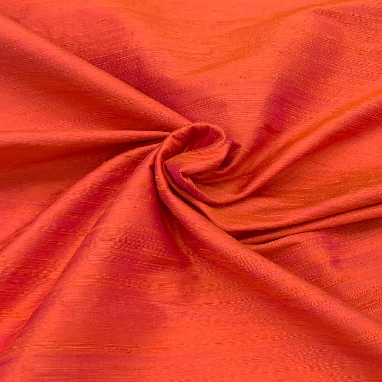 Two Tone Orange Plain Raw Silk Fabric