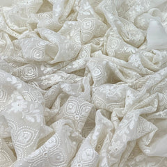 White Floral Lucknowi Georgette Embroidery