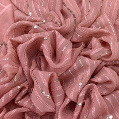 Light Carrot Pink Sequins Thread Georgette Embroidery