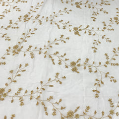 Off White Gold Georgette Floral Jal Embroidery