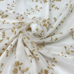Off White Gold Georgette Floral Jal Embroidery