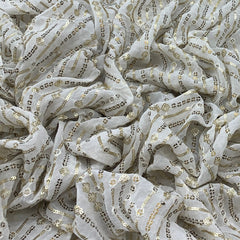 Off White Gold Georgette Stripes Sequins Thread Embroidery