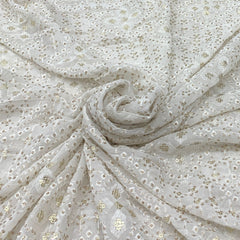 Off White Gold Georgette Sequins Thread Embroidery