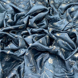 Blue Gajji Satin Embroidered Fabric