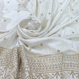 White Gajji Satin Embroidered Fabric