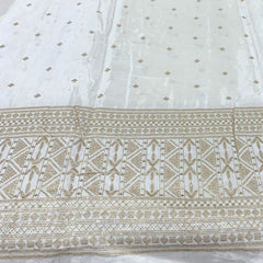 White Gajji Satin Embroidered Fabric