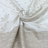 White Gajji Satin Embroidered Fabric