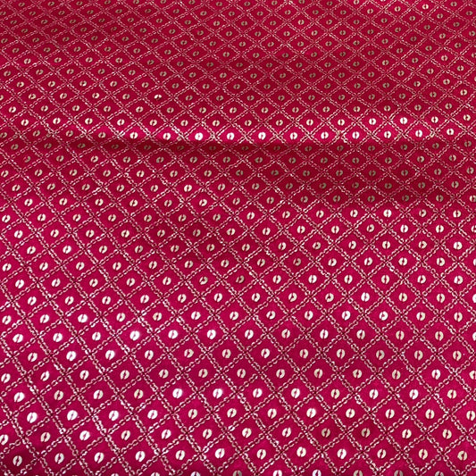 Pink Gajji Satin Embroidered Fabric