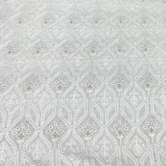 Off White Chanderi Sequins Thread Embroidery