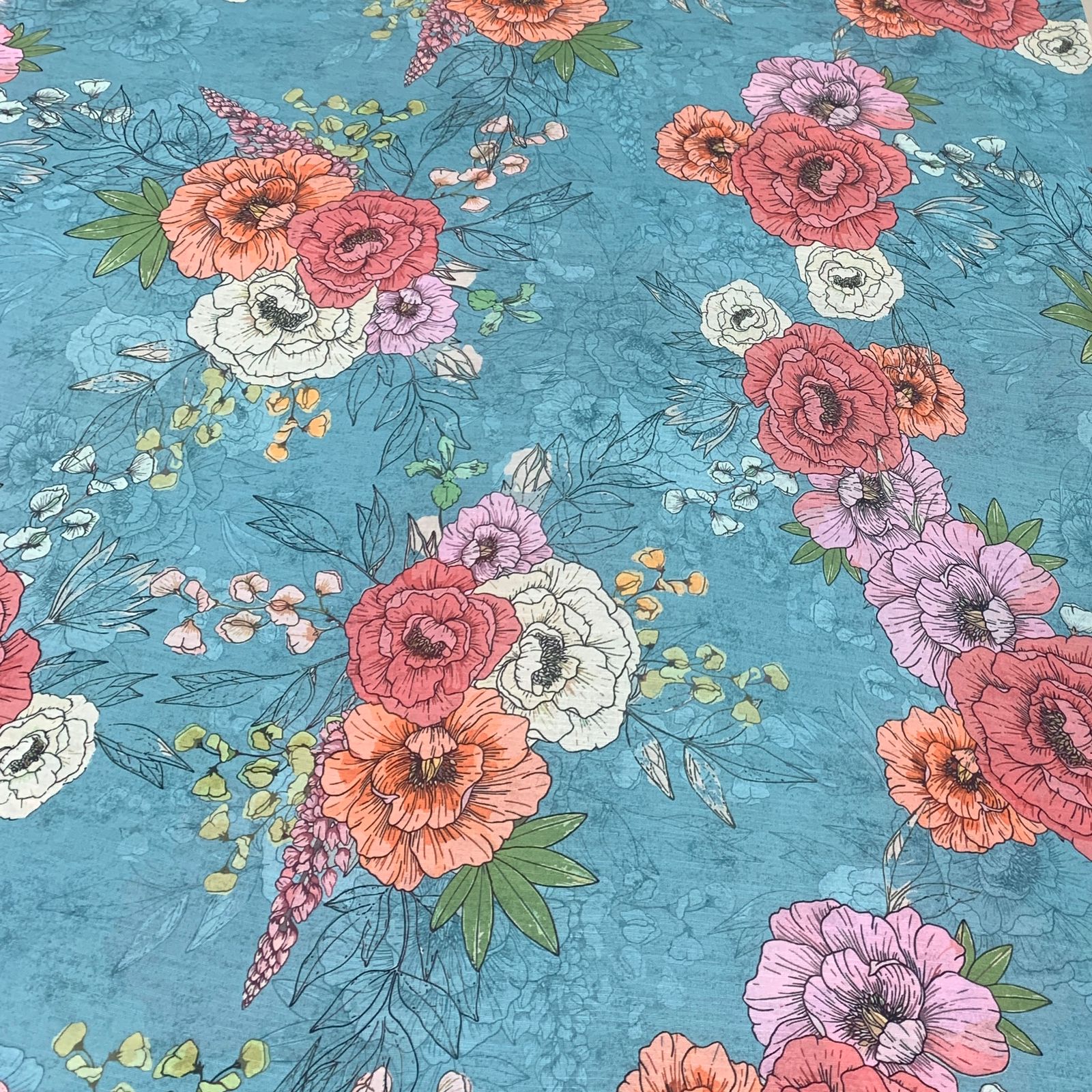 Linen Satin Printed Fabric