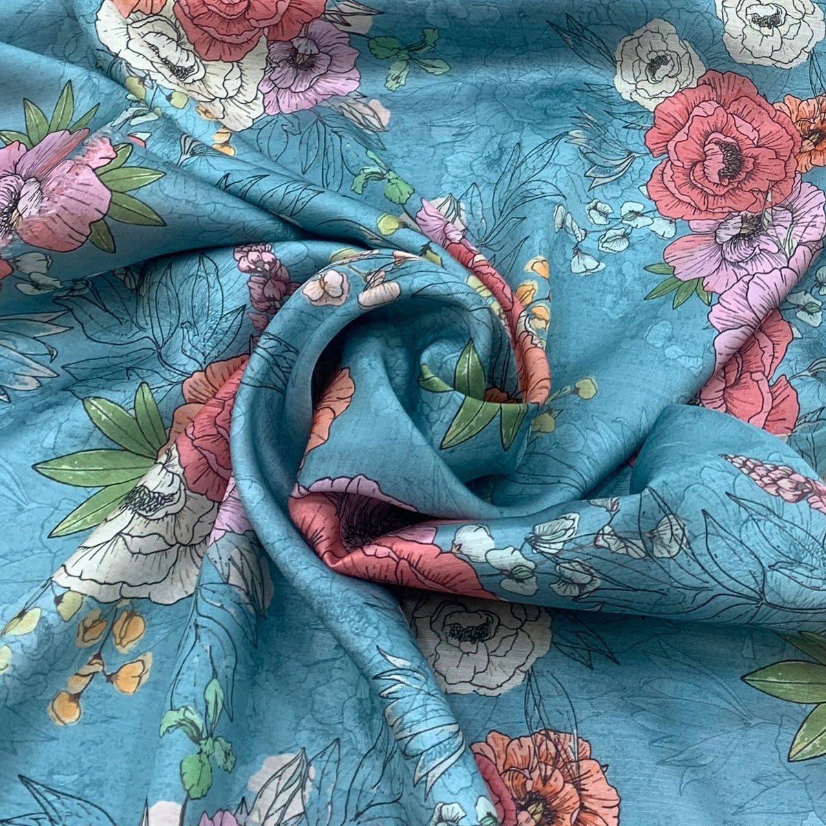 Linen Satin Printed Fabric