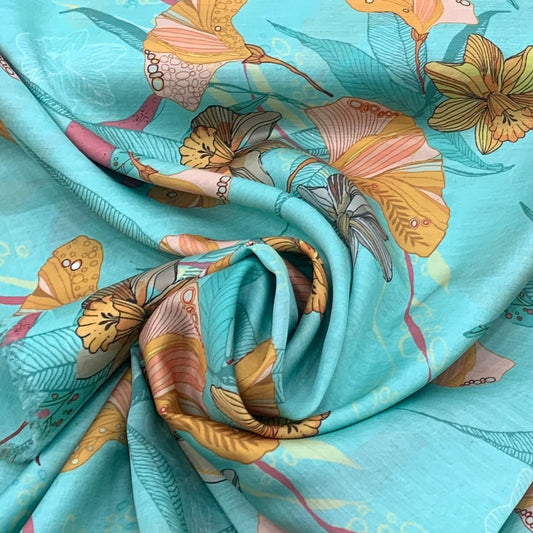 Linen Satin Printed Fabric