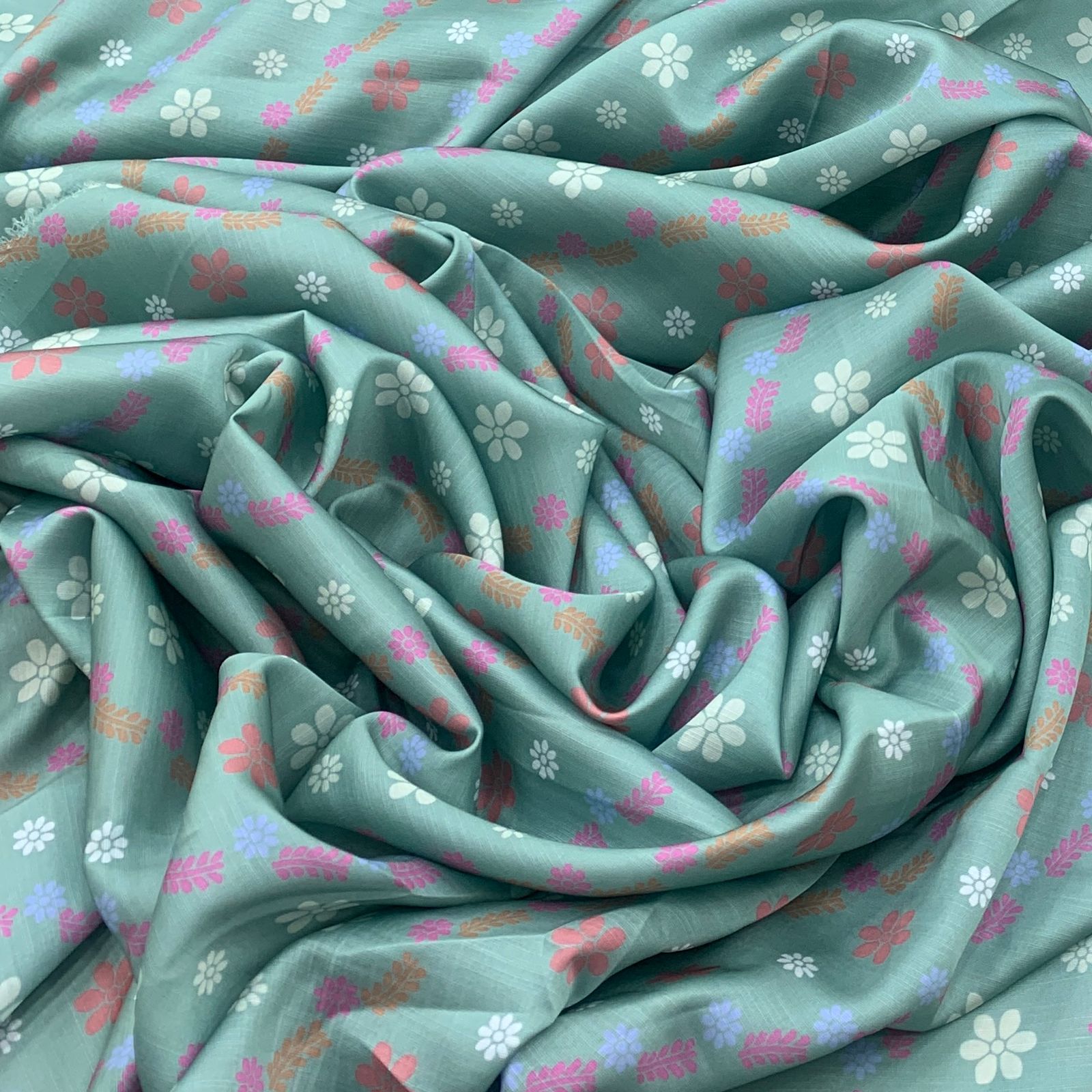 Linen Satin Printed Fabric