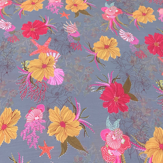 Linen Satin Printed Fabric