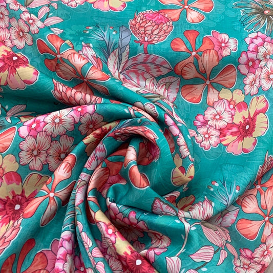 Linen Satin Printed Fabric