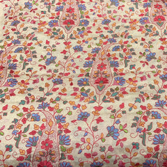Natural Beige Multicolor Jal Thread Tussar Silk Embroidery