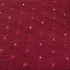 Deep Red Flower Butti Slub Silk Embroidery