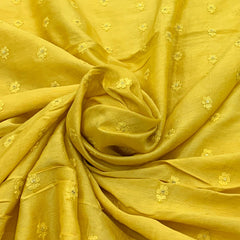 Yellow Flower Butti Slub Silk Embroidery