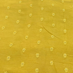 Yellow Flower Butti Slub Silk Embroidery
